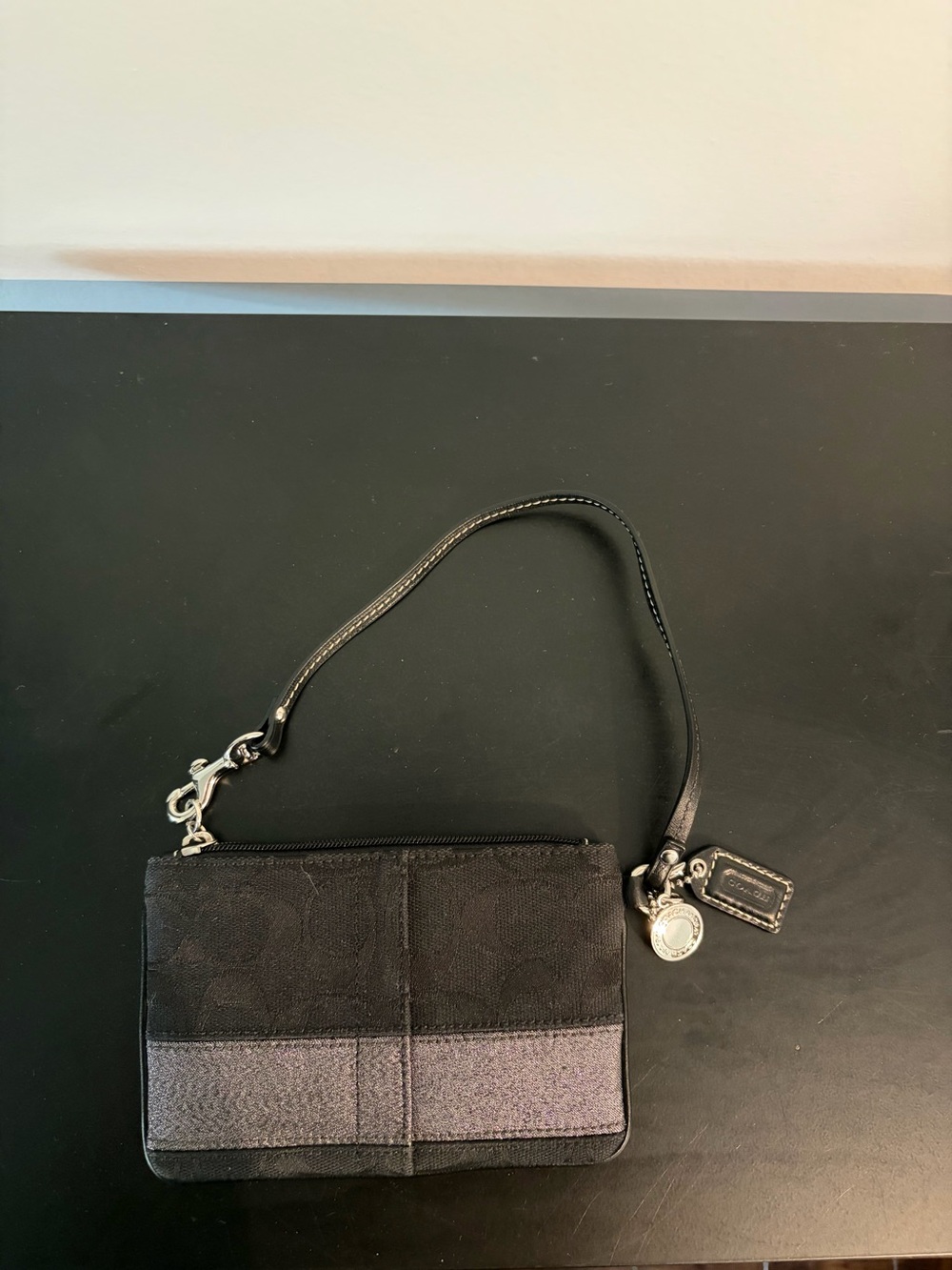 Coach Black and Gray Wristlet with Signature Charms